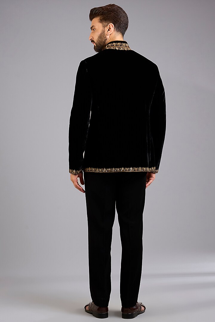Black Silk Velvet Groom Bandhgala by Rohit Bal Men at Pernia's Pop Up Shop
