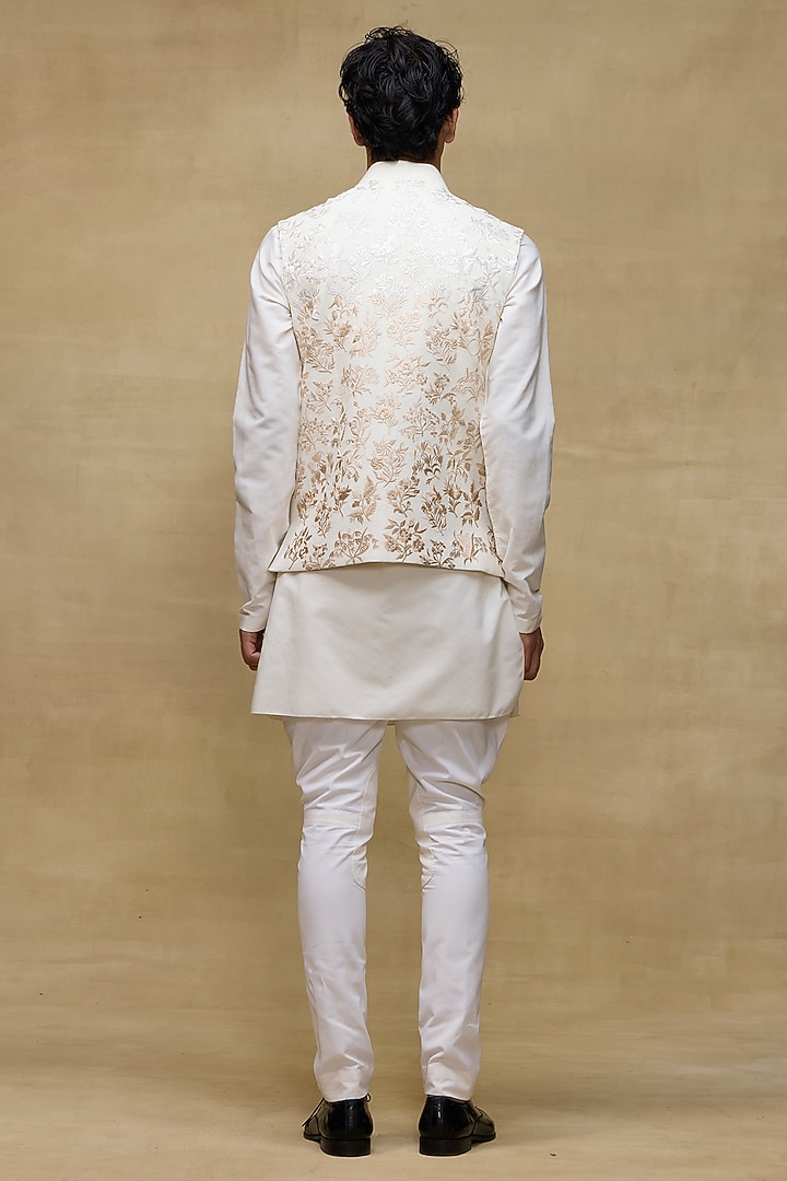 Ivory Matka Silk Bundi Jacket by Rohit Bal Men at Pernia's Pop Up Shop