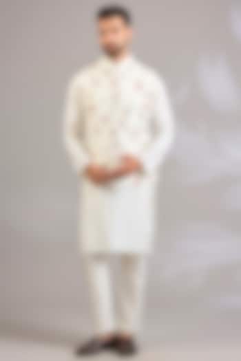 Ivory Matka Silk Bundi Jacket by Rohit Bal Men at Pernia's Pop Up Shop