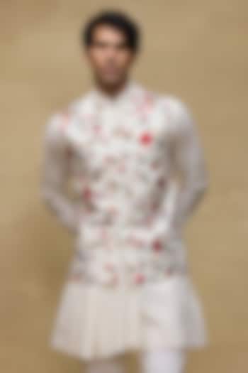 Ivory Matka Silk Bundi Jacket by Rohit Bal Men at Pernia's Pop Up Shop