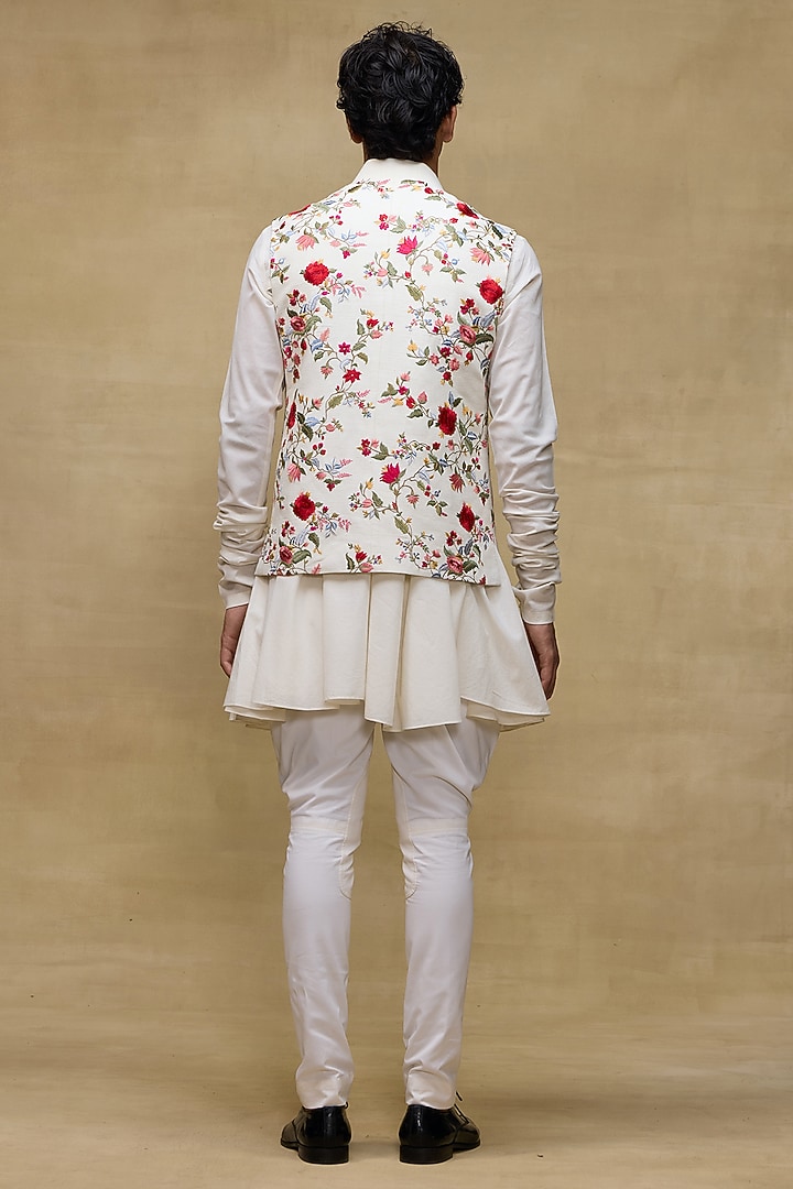Ivory Matka Silk Bundi Jacket by Rohit Bal Men at Pernia's Pop Up Shop