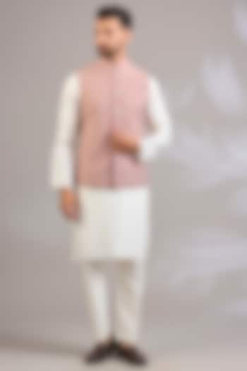 Dusty Pink Matka Silk Bundi Jacket by Rohit Bal Men at Pernia's Pop Up Shop
