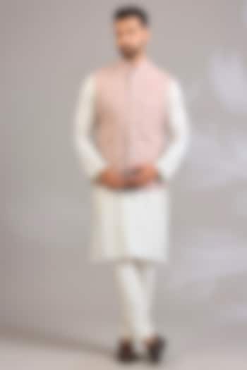 Dusty Pink Matka Silk Bundi Jacket by Rohit Bal Men at Pernia's Pop Up Shop
