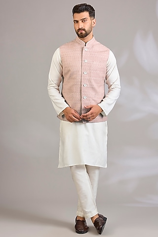 Dusty Pink Matka Silk Bundi Jacket by Rohit Bal Men