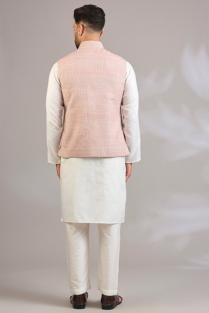 Dusty Pink Matka Silk Bundi Jacket by Rohit Bal Men at Pernia's Pop Up Shop