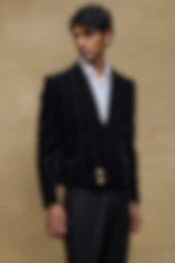Black Silk Velvet Jacket Set by Rohit Bal Men at Pernia's Pop Up Shop