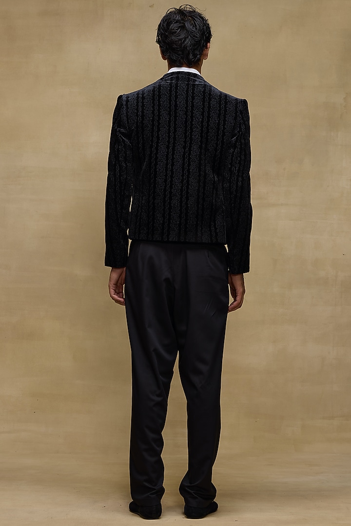 Black Silk Velvet Jacket Set by Rohit Bal Men at Pernia's Pop Up Shop