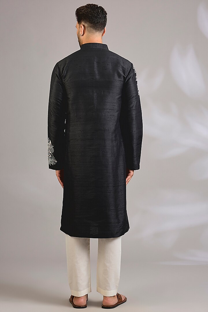 Black Raw Silk Kurta Set by Rohit Bal Men at Pernia's Pop Up Shop