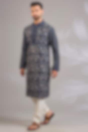 Indigo Chanderi Kurta Set by Rohit Bal Men at Pernia's Pop Up Shop