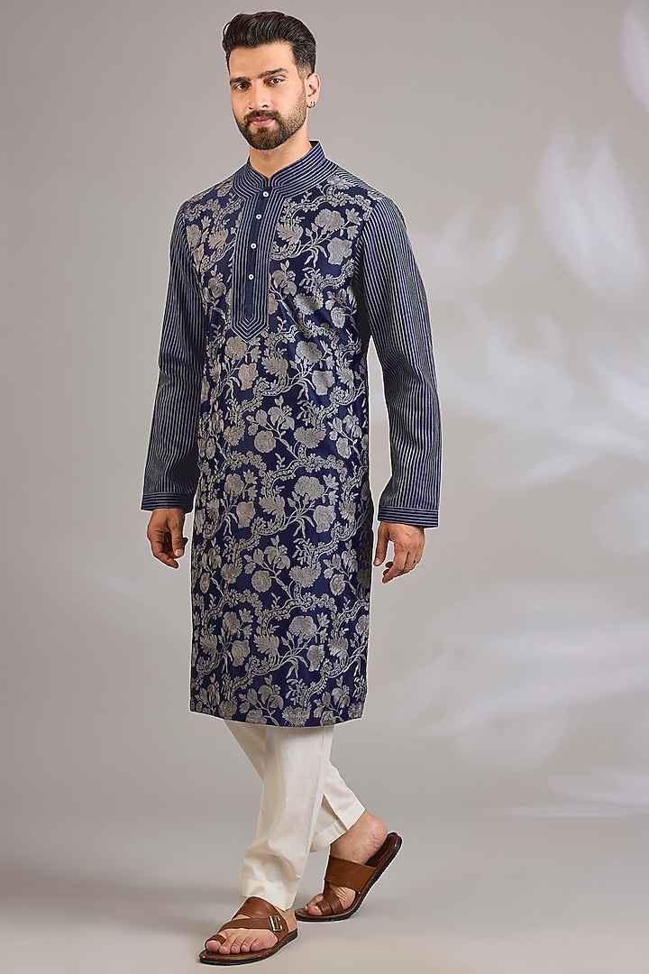 Indigo Chanderi Kurta Set by Rohit Bal Men at Pernia's Pop Up Shop