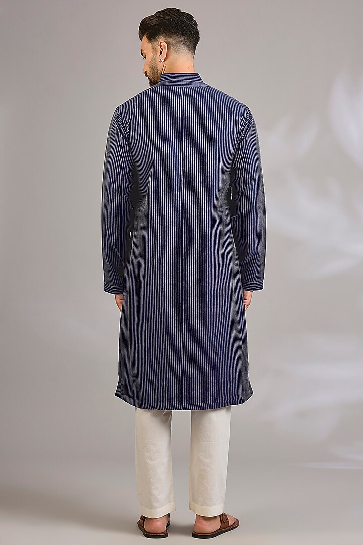 Indigo Chanderi Kurta Set by Rohit Bal Men at Pernia's Pop Up Shop