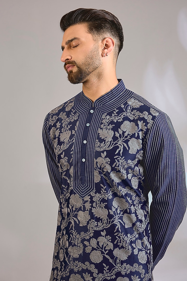 Indigo Chanderi Kurta Set by Rohit Bal Men at Pernia's Pop Up Shop