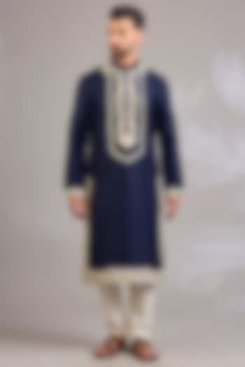 Indigo Raw Silk Kurta Set by Rohit Bal Men at Pernia's Pop Up Shop
