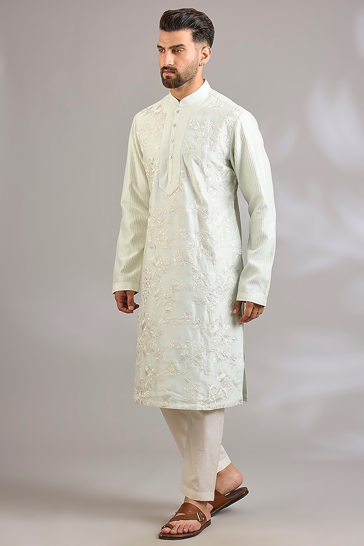 Sage Green Chanderi Kurta Set by Rohit Bal Men at Pernia's Pop Up Shop