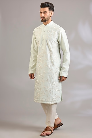 Sage Green Chanderi Kurta Set by Rohit Bal Men