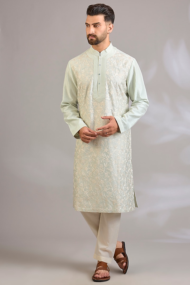 Sage Green Chanderi Kurta Set by Rohit Bal Men at Pernia's Pop Up Shop