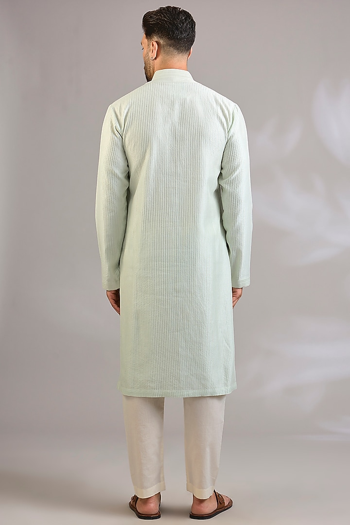 Sage Green Chanderi Kurta Set by Rohit Bal Men at Pernia's Pop Up Shop