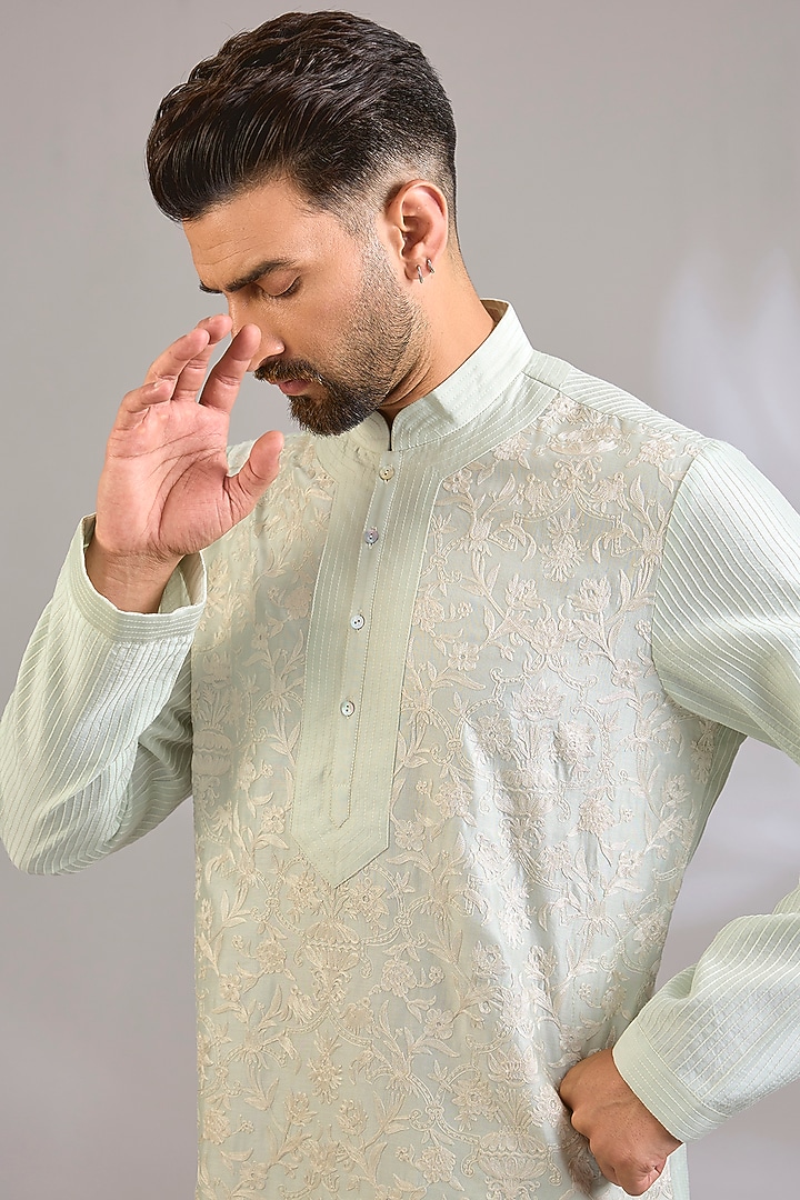 Sage Green Chanderi Kurta Set by Rohit Bal Men at Pernia's Pop Up Shop
