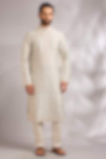 Teal Grey Raw Silk Kurta Set by Rohit Bal Men at Pernia's Pop Up Shop