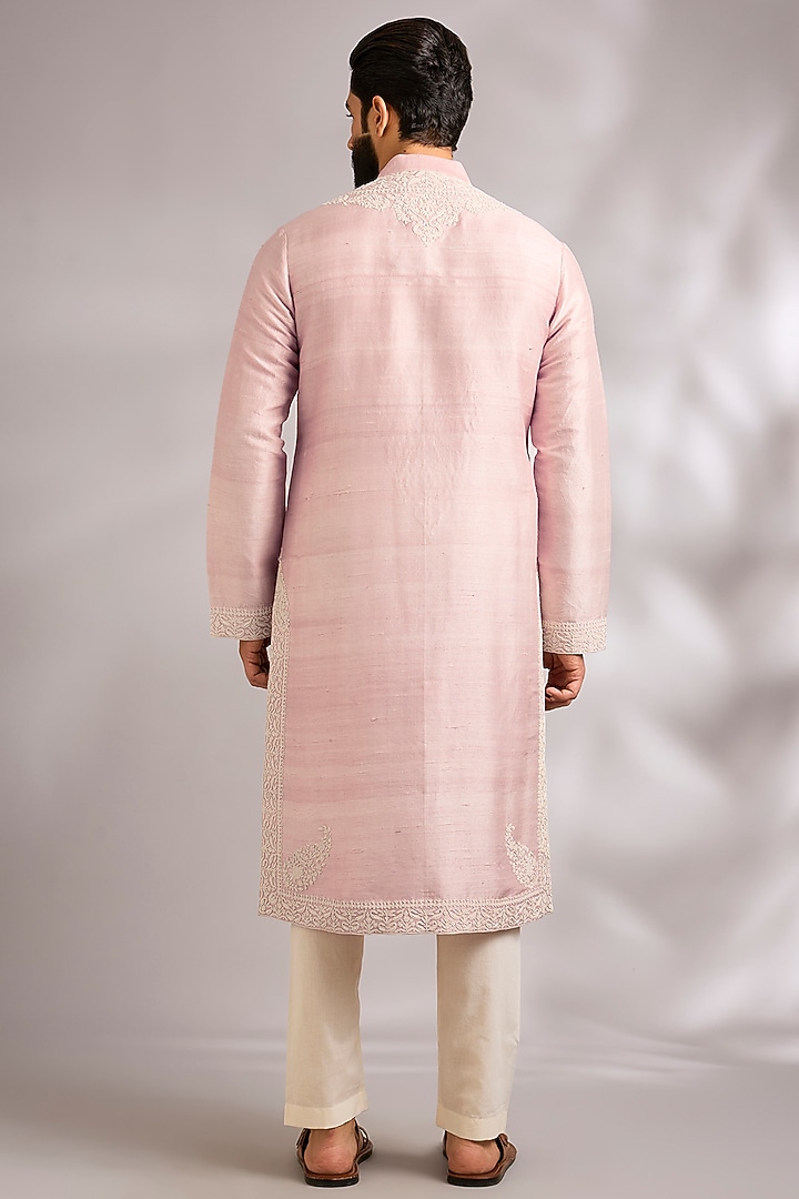 Powder Pink Dupion Silk Kurta Set by Rohit Bal Men at Pernia's Pop Up Shop