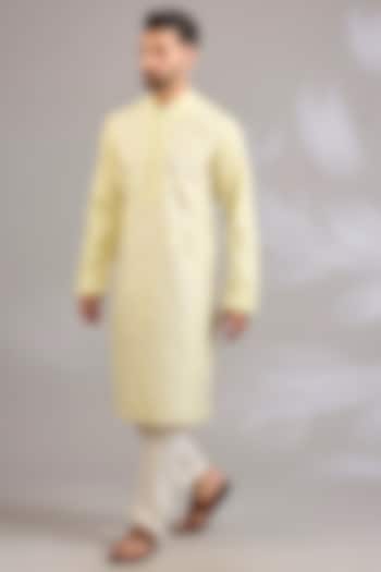 Lemon Yellow Chanderi Kurta Set by Rohit Bal Men at Pernia's Pop Up Shop