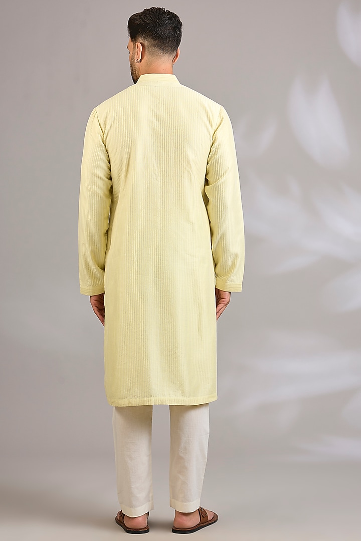 Lemon Yellow Chanderi Kurta Set by Rohit Bal Men at Pernia's Pop Up Shop