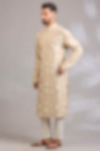 Beige Chanderi Kurta Set by Rohit Bal Men at Pernia's Pop Up Shop