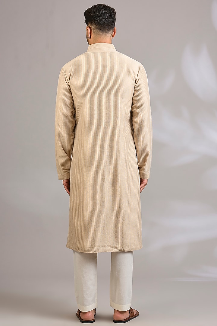 Beige Chanderi Kurta Set by Rohit Bal Men at Pernia's Pop Up Shop