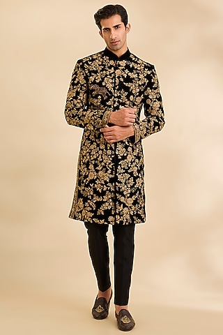 Black Velvet Sherwani by Rohit Bal Men
