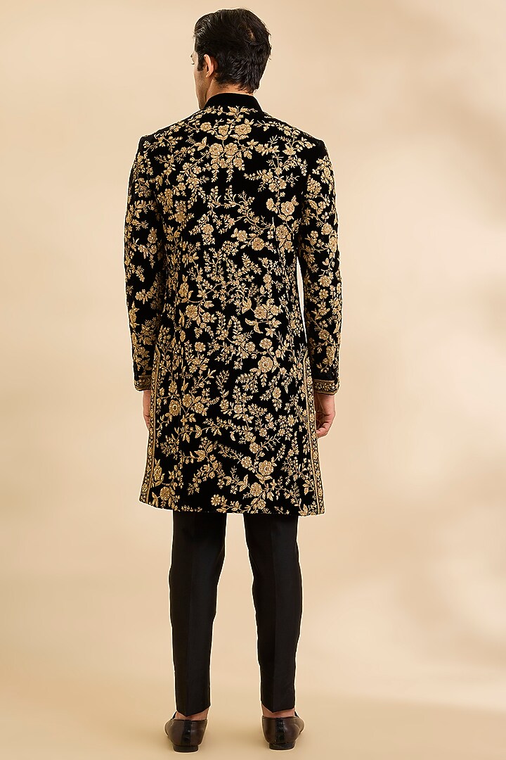 Black Velvet Groom Sherwani by Rohit Bal Men at Pernia's Pop Up Shop