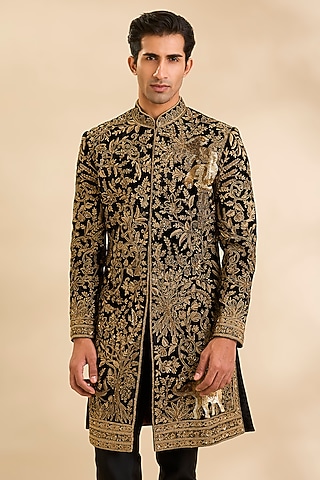 Black Velvet Sherwani by Rohit Bal Men
