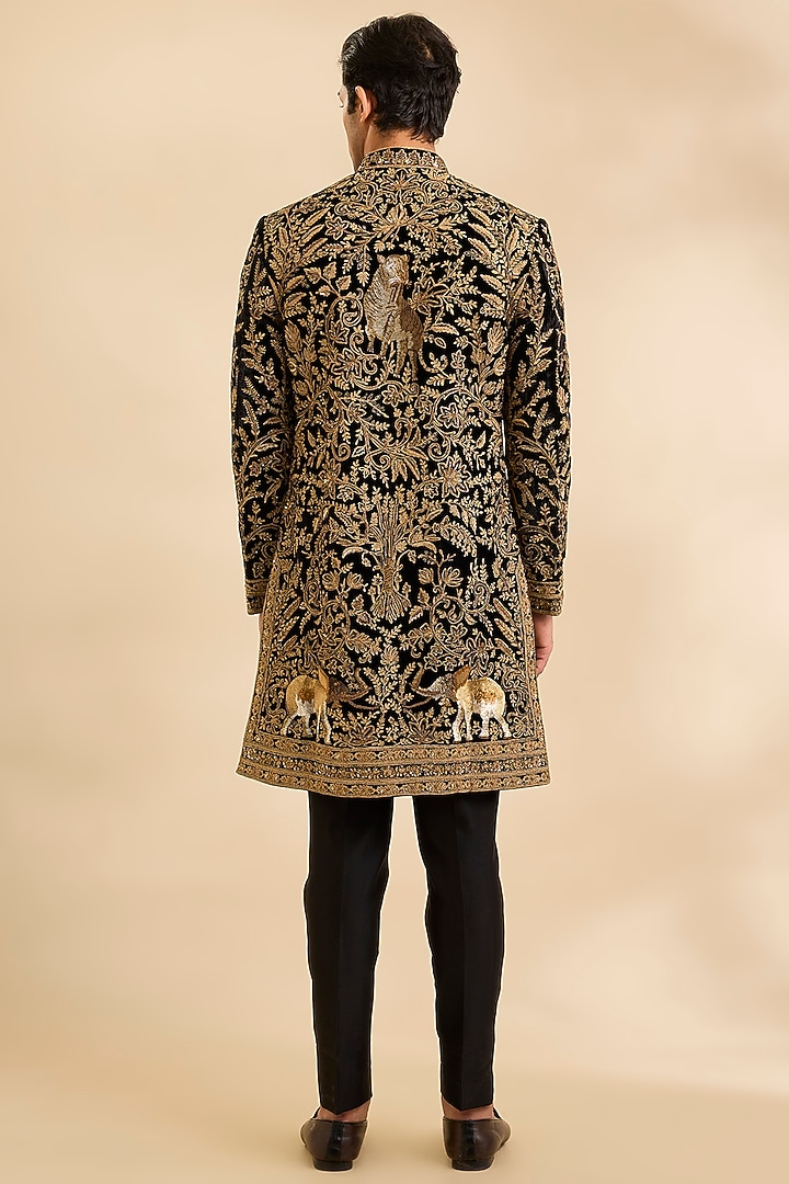 Black Velvet Groom Sherwani by Rohit Bal Men at Pernia's Pop Up Shop