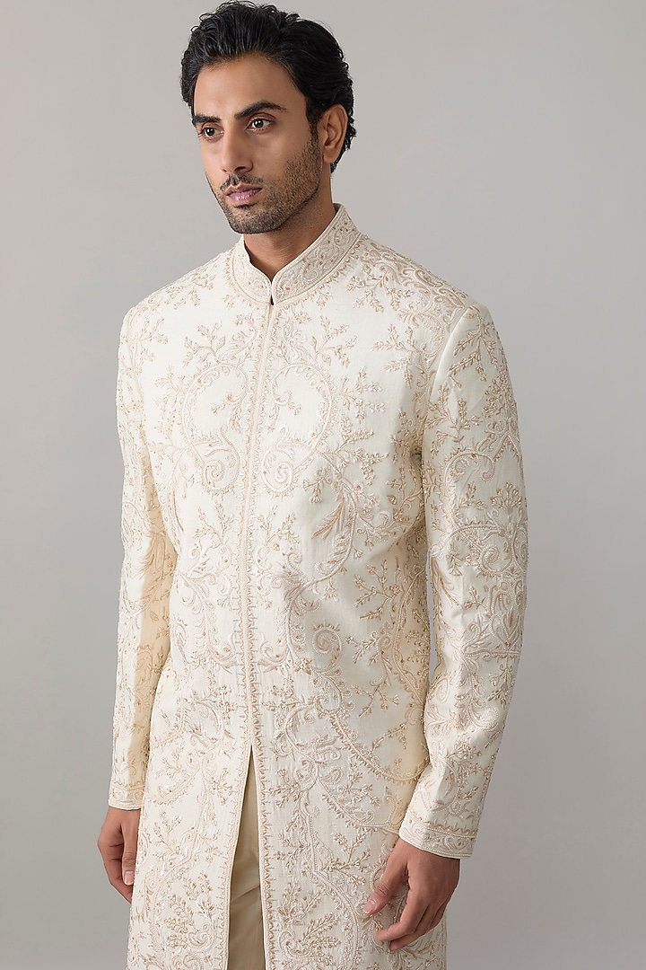 Ivory Silk Groom Sherwani by Rohit Bal Men at Pernia's Pop Up Shop