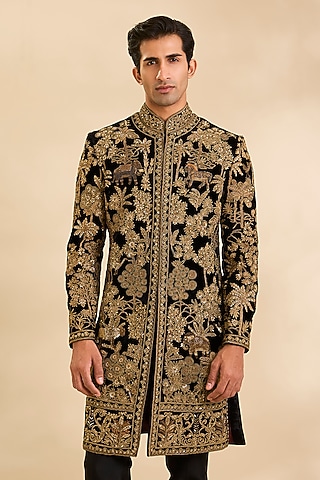 Black Velvet Sherwani by Rohit Bal Men