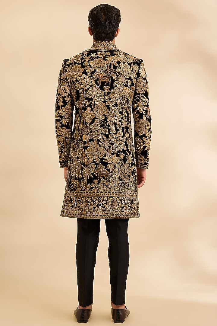 Black Velvet Groom Sherwani by Rohit Bal Men at Pernia's Pop Up Shop
