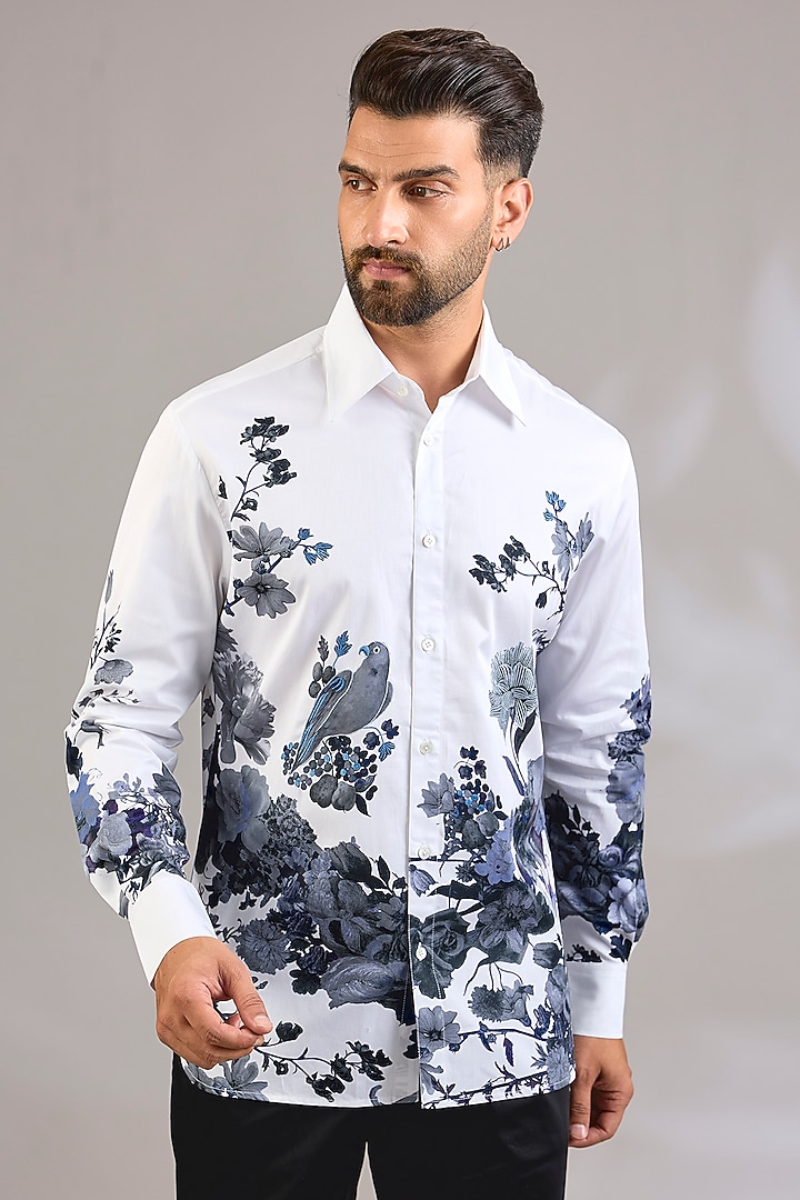 Ivory Poplin Party Wear Shirt by Rohit Bal Men at Pernia's Pop Up Shop