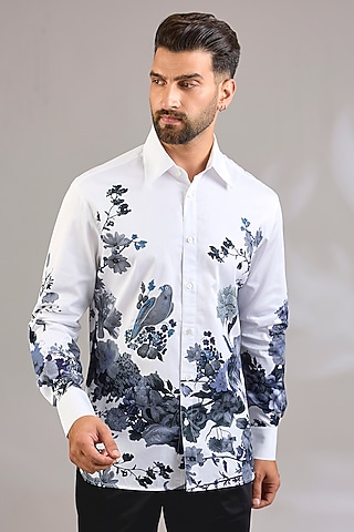 Ivory Poplin Shirt by Rohit Bal Men