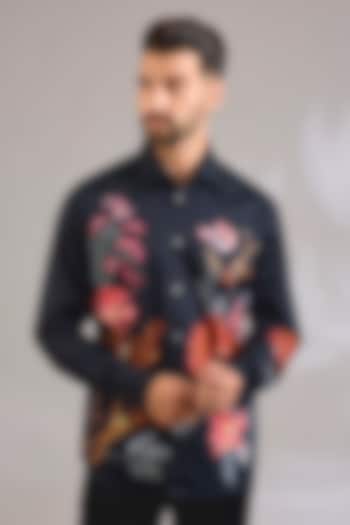 Black Poplin Party Wear Shirt by Rohit Bal Men at Pernia's Pop Up Shop