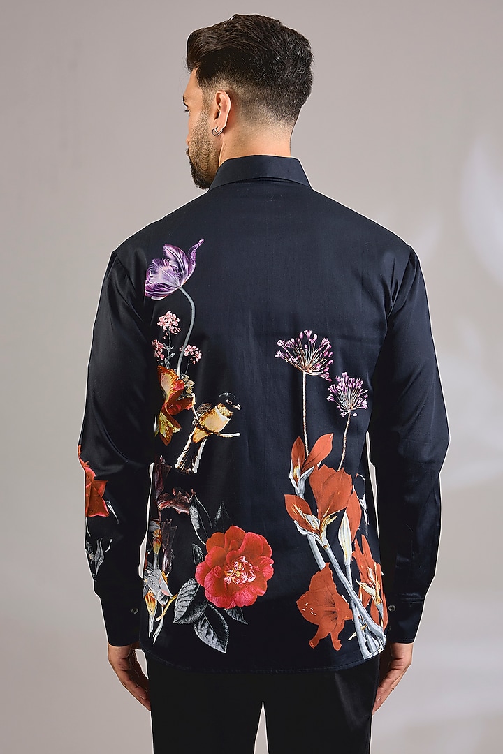 Black Poplin Party Wear Shirt by Rohit Bal Men at Pernia's Pop Up Shop