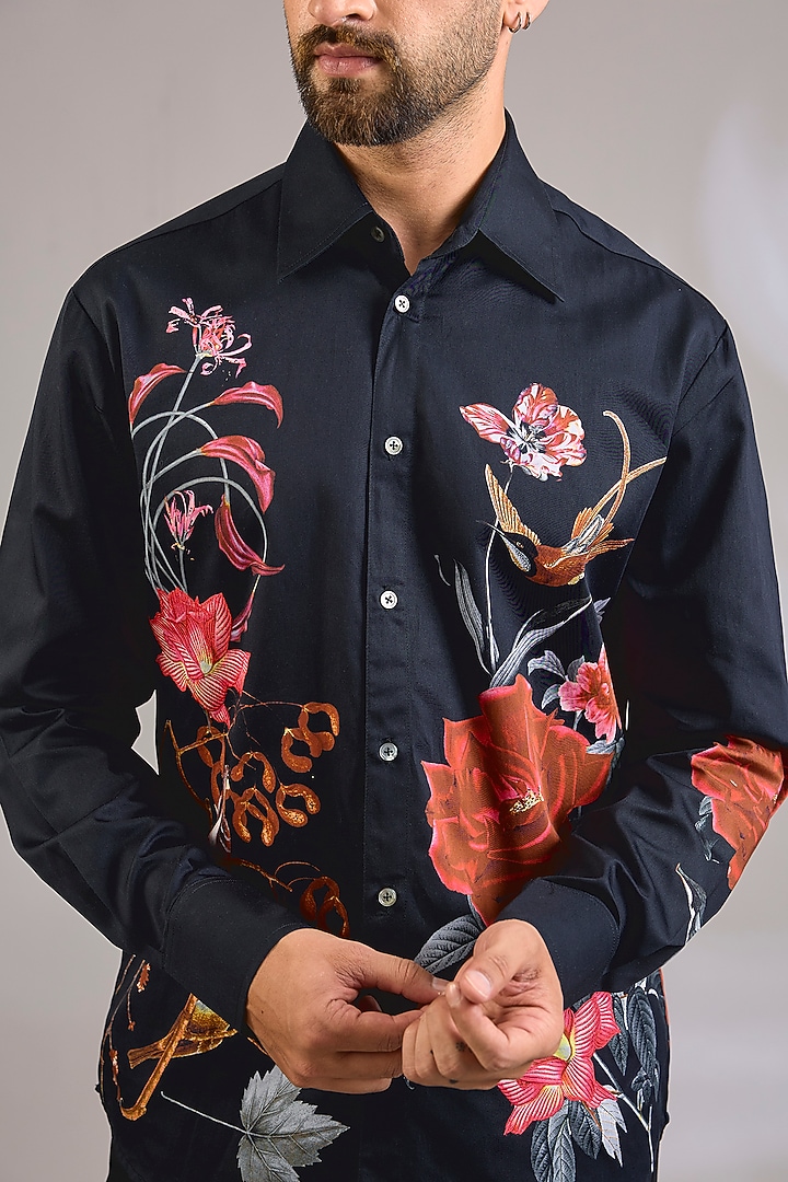 Black Poplin Party Wear Shirt by Rohit Bal Men at Pernia's Pop Up Shop