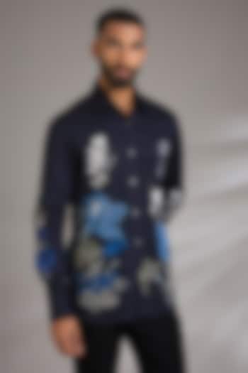 Black Poplin Party Wear Shirt by Rohit Bal Men at Pernia's Pop Up Shop