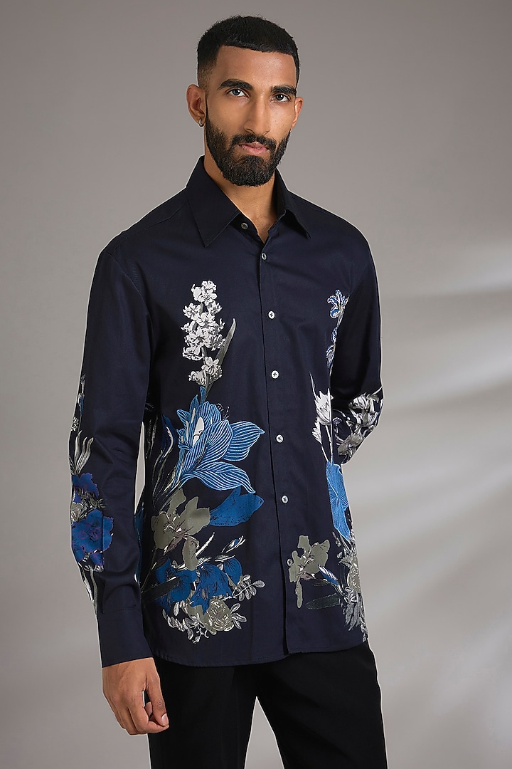 Black Poplin Party Wear Shirt by Rohit Bal Men at Pernia's Pop Up Shop
