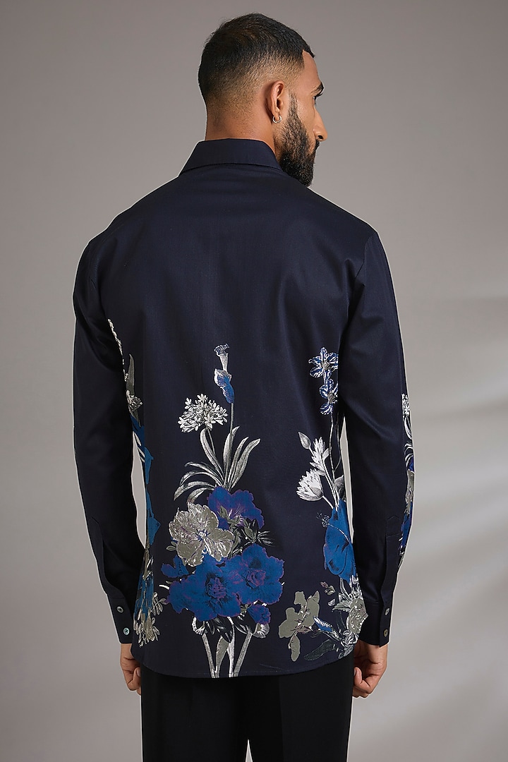 Black Poplin Party Wear Shirt by Rohit Bal Men at Pernia's Pop Up Shop