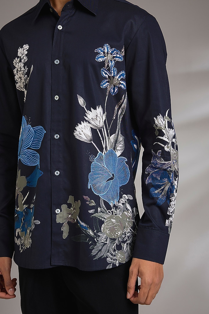 Black Poplin Party Wear Shirt by Rohit Bal Men at Pernia's Pop Up Shop