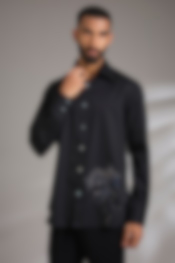 Black Poplin Wedding Shirt by Rohit Bal Men at Pernia's Pop Up Shop