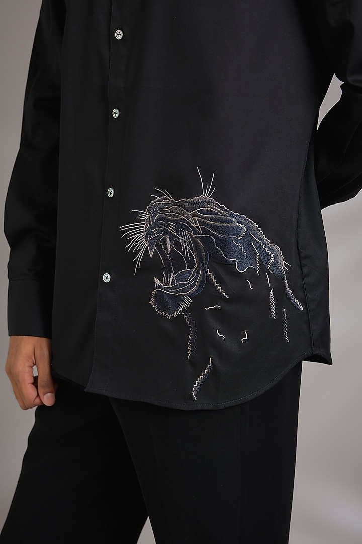 Black Poplin Wedding Shirt by Rohit Bal Men at Pernia's Pop Up Shop