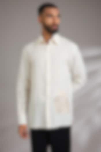 Ivory Linen Wedding Shirt by Rohit Bal Men at Pernia's Pop Up Shop