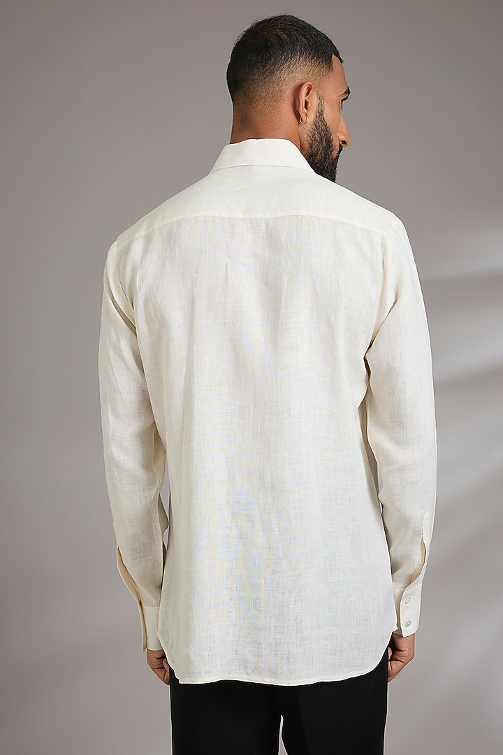 Ivory Linen Wedding Shirt by Rohit Bal Men at Pernia's Pop Up Shop