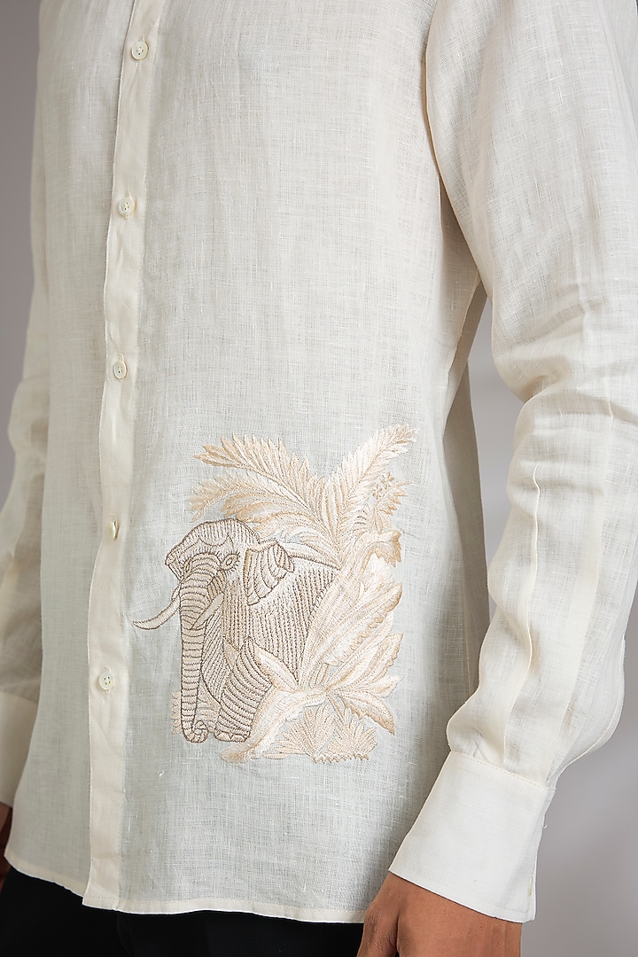Ivory Linen Wedding Shirt by Rohit Bal Men at Pernia's Pop Up Shop