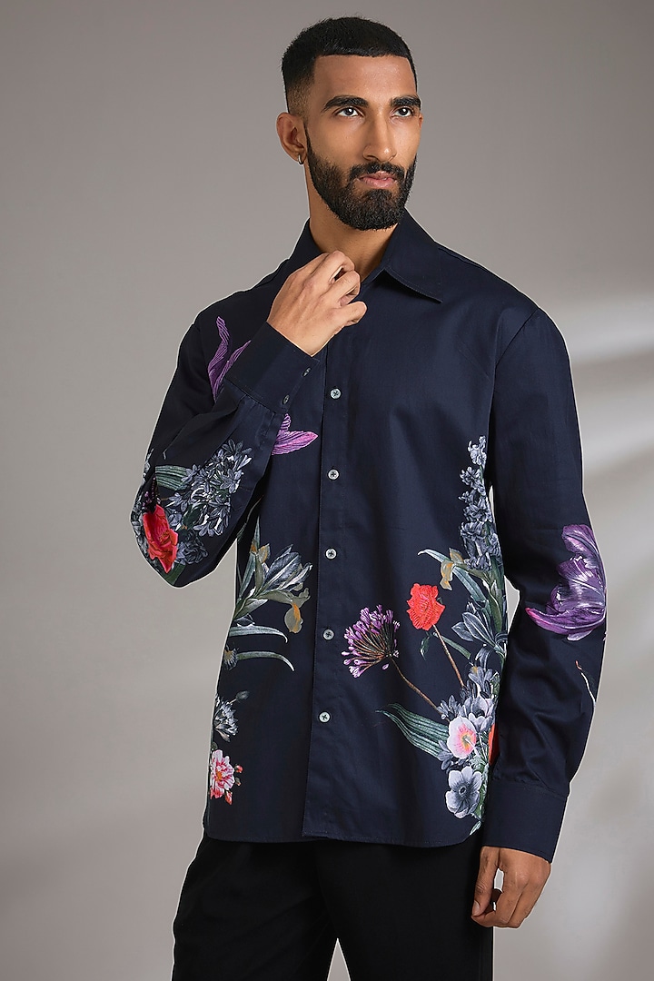 Black Poplin Party Wear Shirt by Rohit Bal Men at Pernia's Pop Up Shop